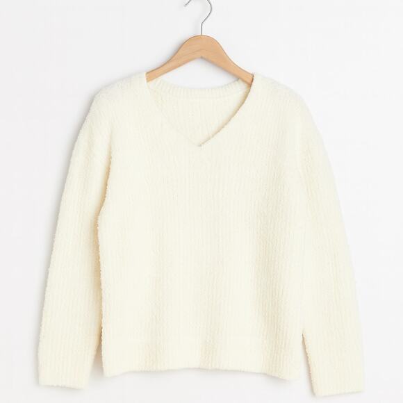 Laurie Felt Plush Cloud Ribbed V-Neck Sweater in Ivory – NEW, Size 1X - Picture 2 of 2